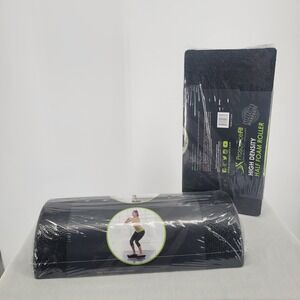 ProsourceFit High Density Half Foam Roller Black 12x3 Inch EPP Therapy Balance